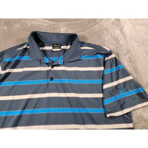 Nike Dri Fit Men's Performance Polo Shirt sz Large Blue Striped,‎ Golf, Casual